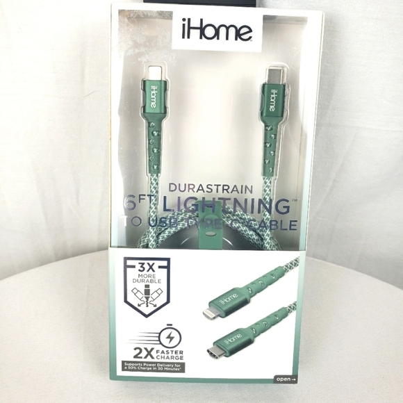 NWB iHome Green Durastrain Lightning 6ft Charging Cable to USB Type C - Picture 1 of 5